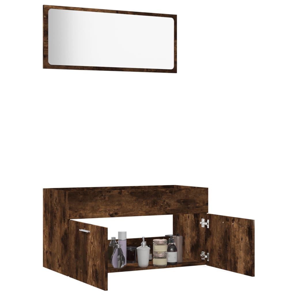 2 pcs set. bathroom furniture derived from wood smoked color