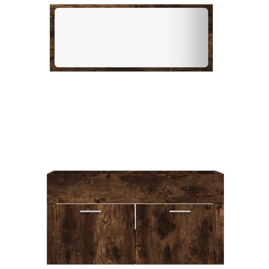 2 pcs set. bathroom furniture derived from wood smoked color