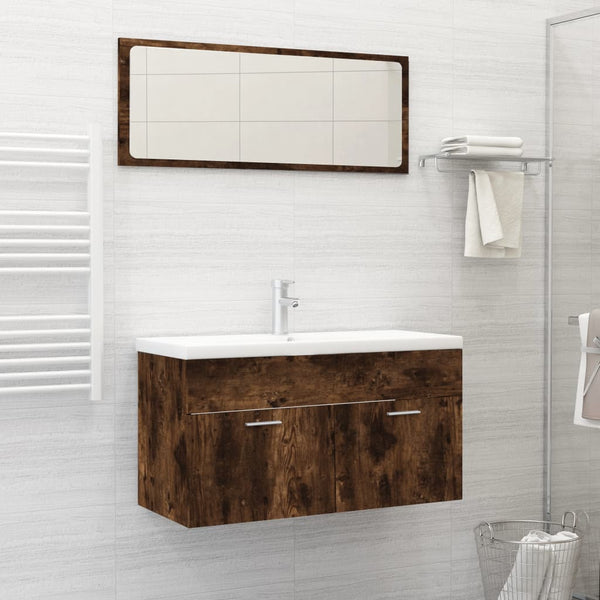 2 pcs set. bathroom furniture derived from wood smoked color