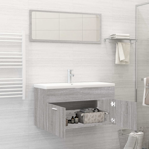 Conjunto de mueble para WC 2 piezas de madera gris Sonoma.