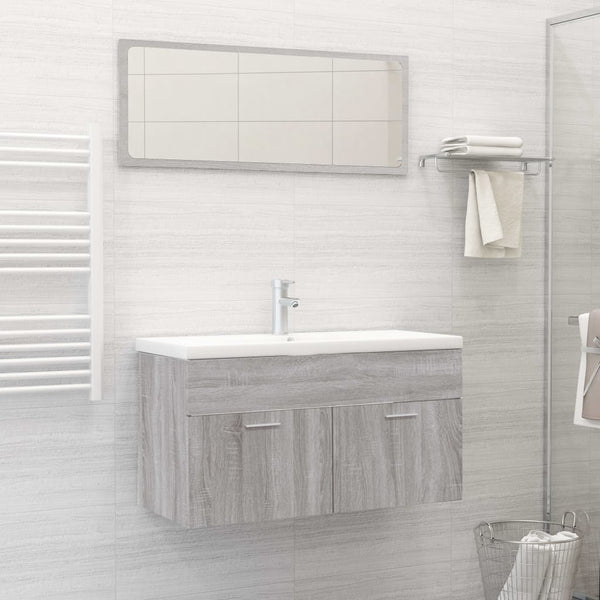 Conjunto de mueble para WC 2 piezas de madera gris Sonoma.