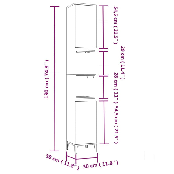 Bathroom cabinet 30x30x190 cm white wood