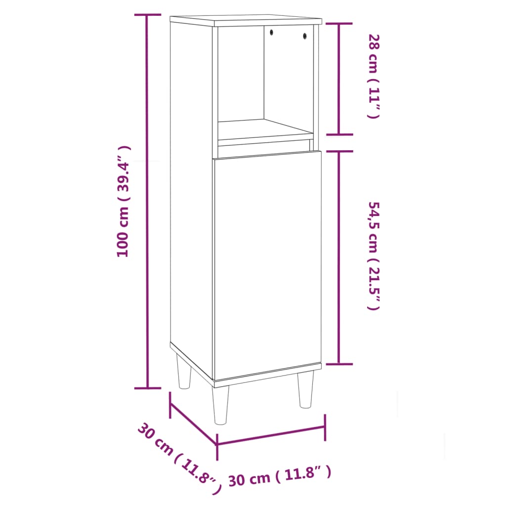 WC cabinet 30x30x100 cm glossy white wood-based