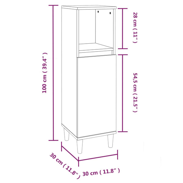 WC cabinet 30x30x100 cm glossy white wood-based