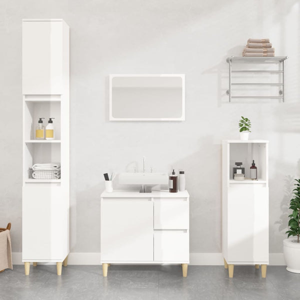 Mueble WC 30x30x100 cm base madera blanco brillo