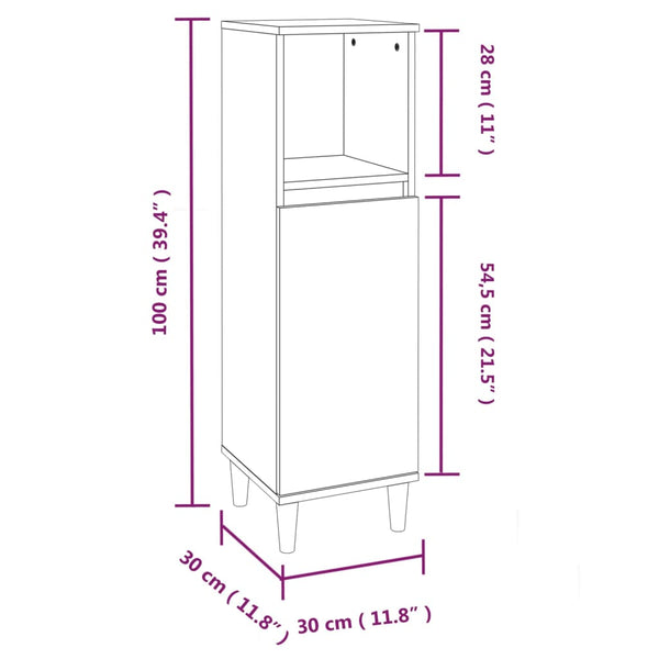 WC cabinet 30x30x100 cm cement gray wood-based