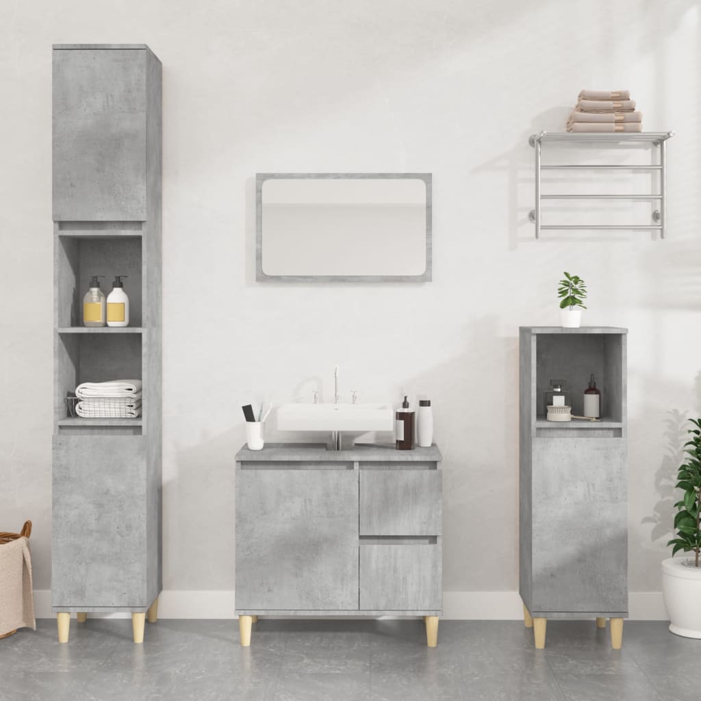 WC cabinet 30x30x100 cm cement gray wood-based