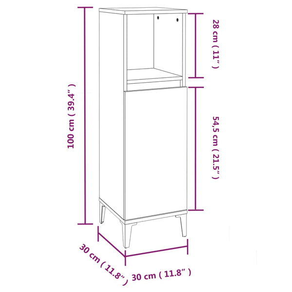 Bathroom cabinet 30x30x100 cm white wood