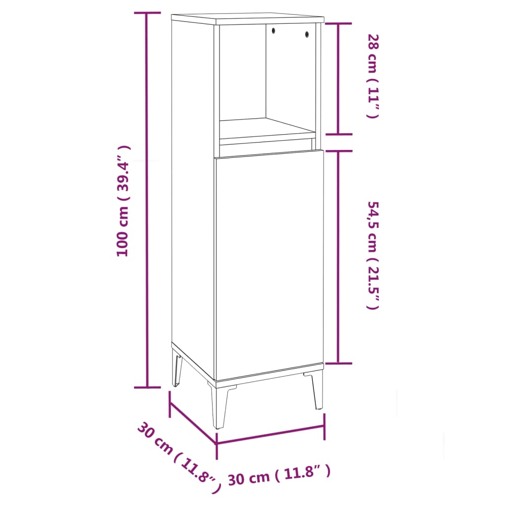 WC cabinet 30x30x100 cm cement gray wood-based