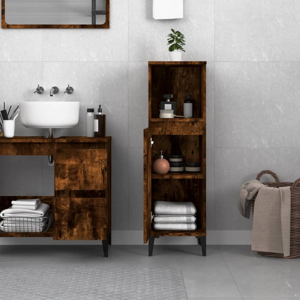 WC cabinet 30x30x100 cm smoked oak wood-based