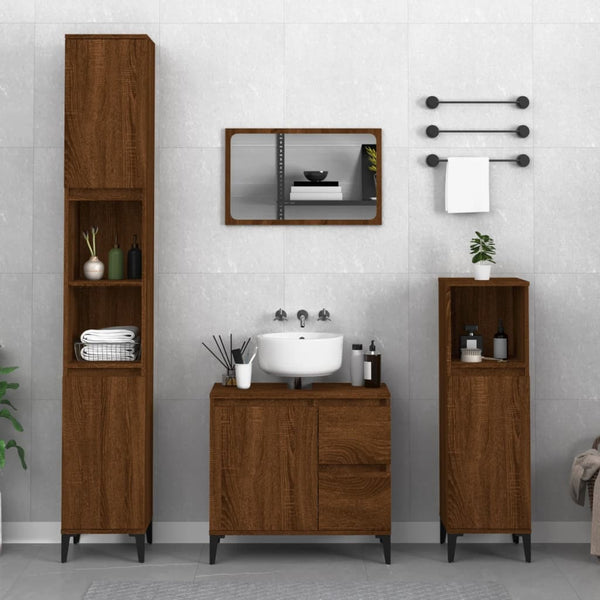 WC cabinet 30x30x100 cm made of brown oak wood