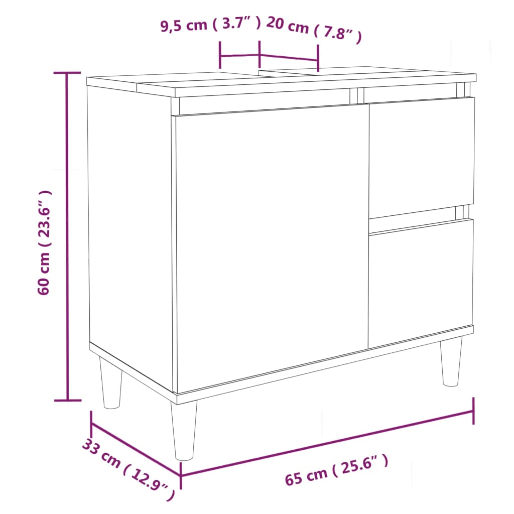 Bathroom cabinet 65x33x60cm white wood