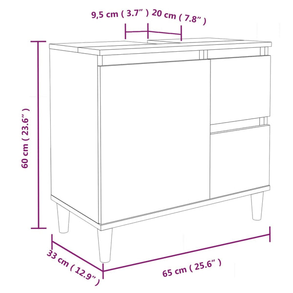 Bathroom cabinet 65x33x60cm white wood