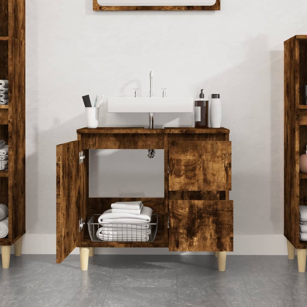 Mueble de baño 65x33x60 cm madera roble ahumado