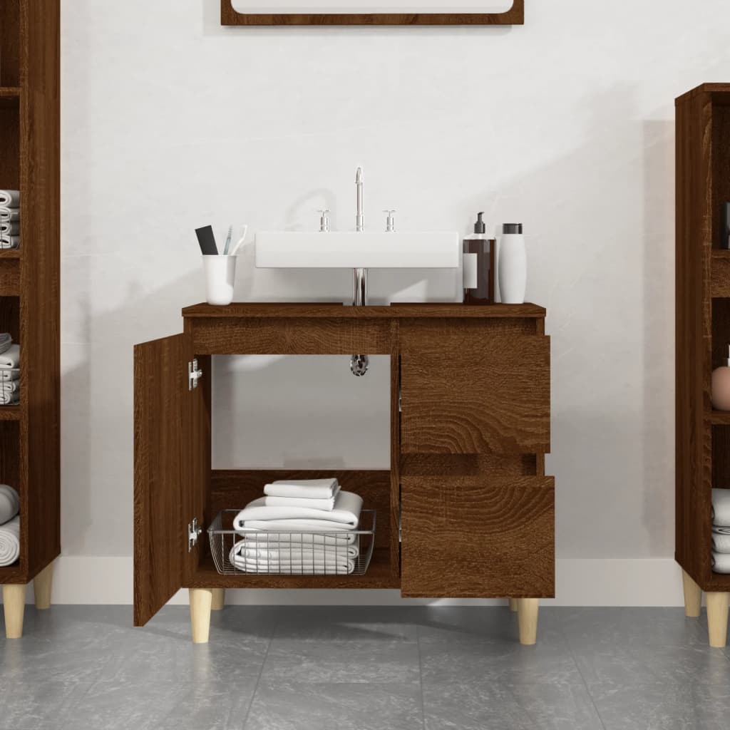 Bathroom cabinet 65x33x60 cm brown oak wood