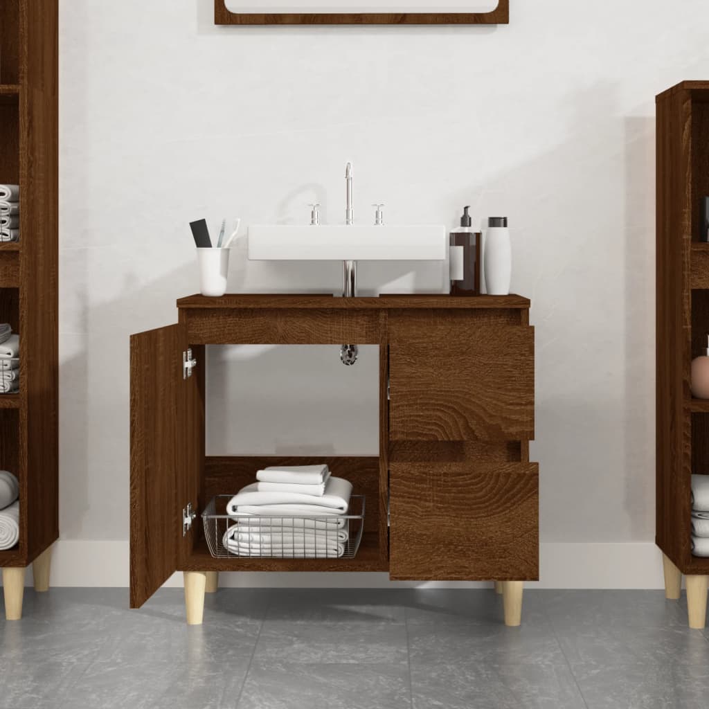 Mueble de baño 65x33x60 cm madera roble marrón