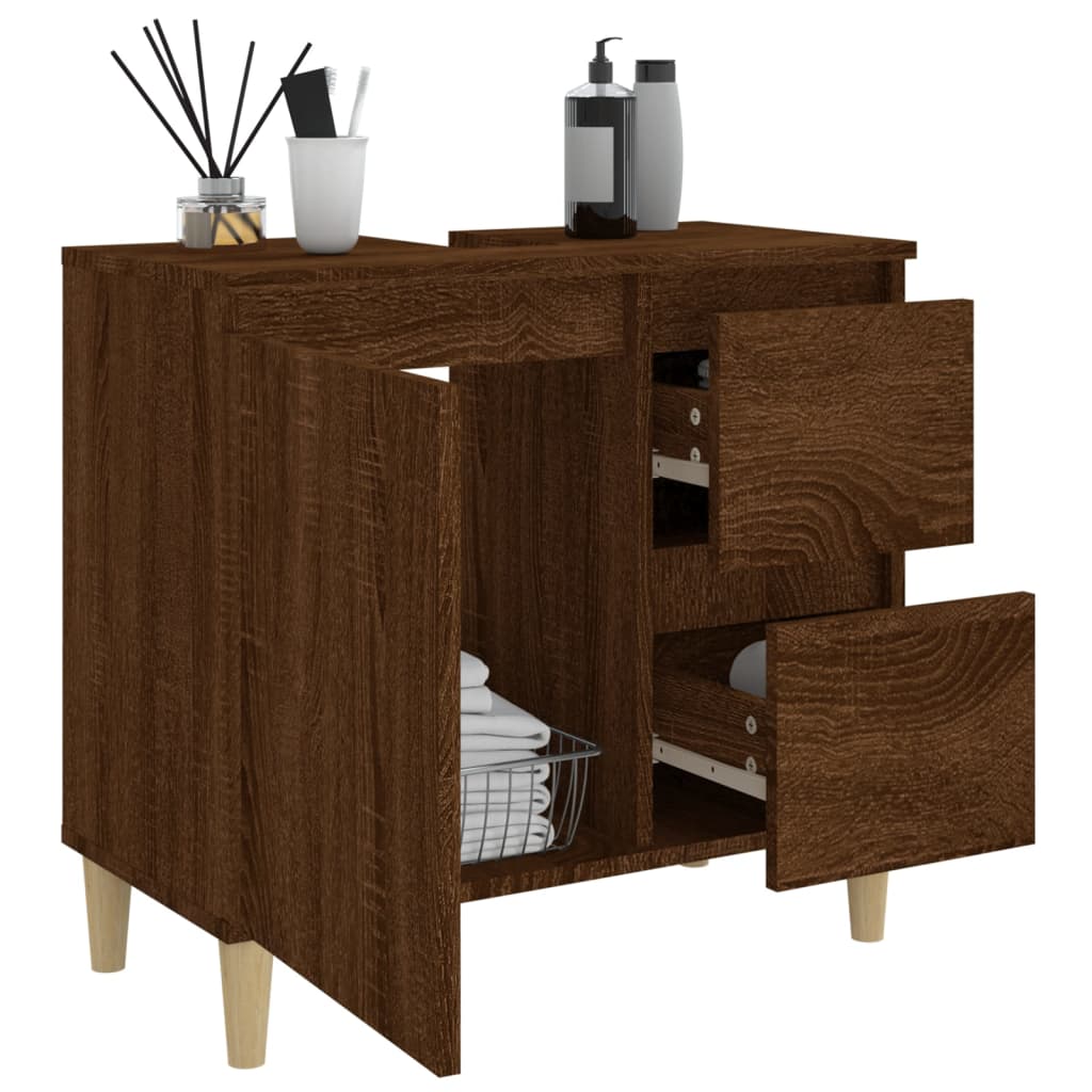 Mueble de baño 65x33x60 cm madera roble marrón