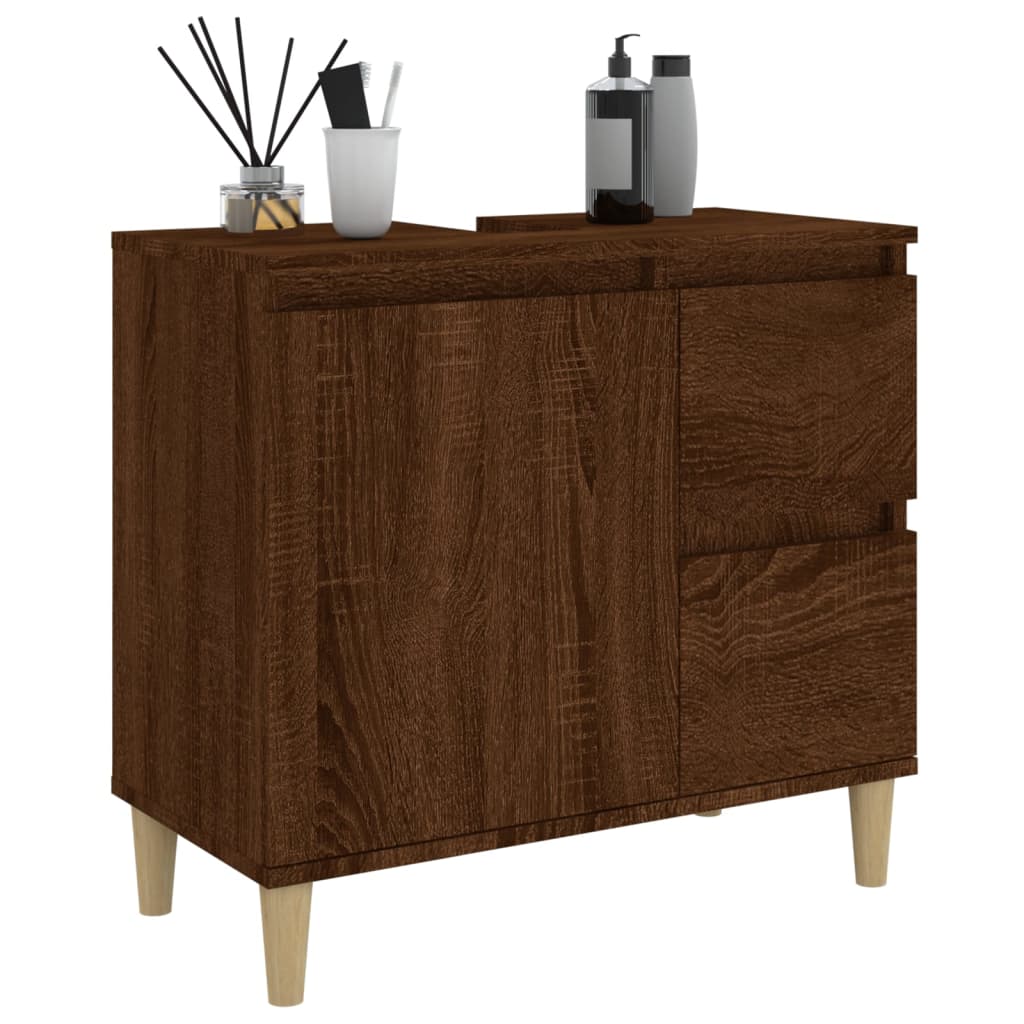 Mueble de baño 65x33x60 cm madera roble marrón
