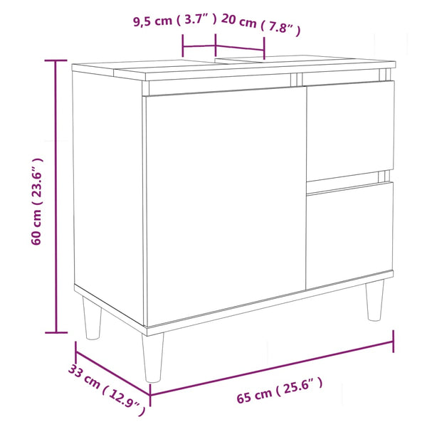 Mueble de baño 65x33x60 cm madera roble marrón