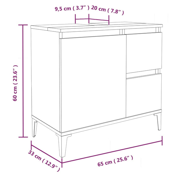 Bathroom cabinet 65x33x60cm white wood