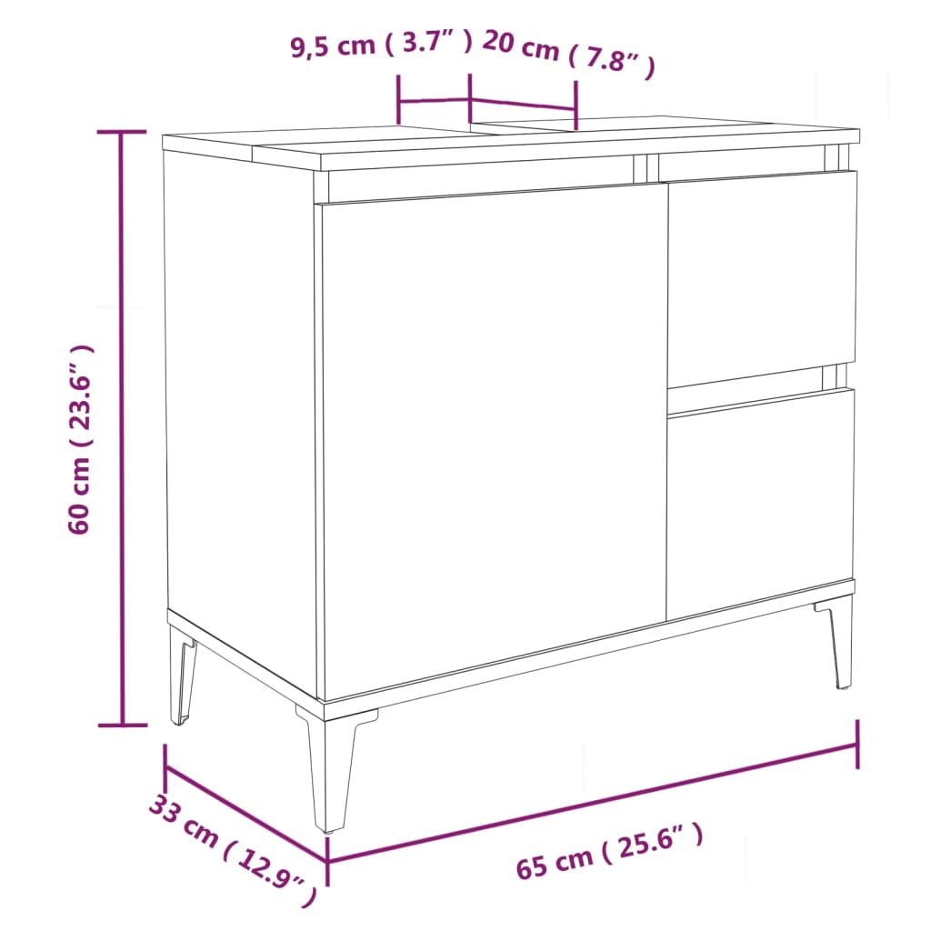 Bathroom cabinet 65x33x60cm black wood