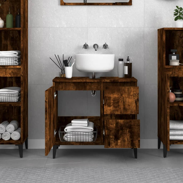 Bathroom cabinet 65x33x60 cm smoked oak wood