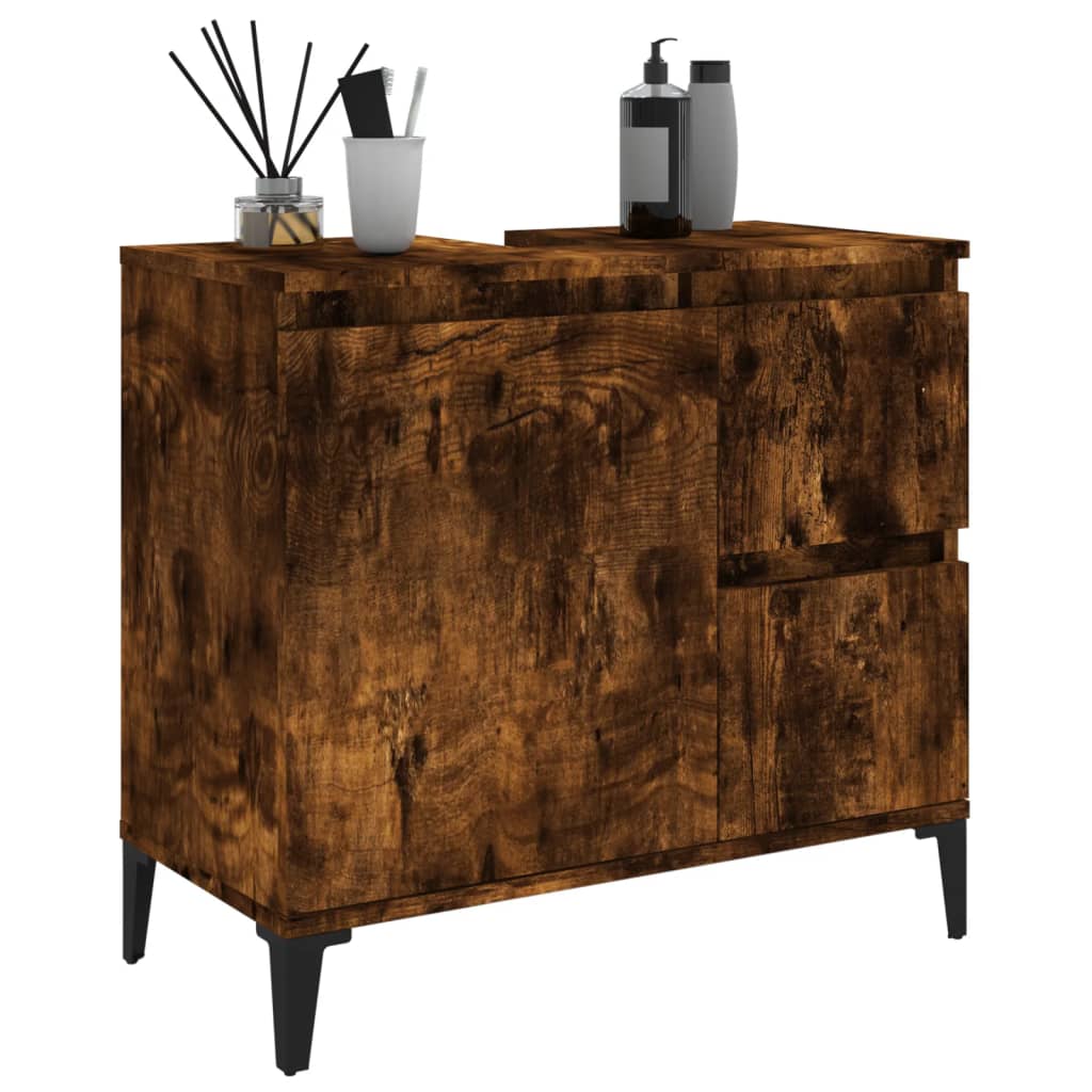 Mueble de baño 65x33x60 cm madera roble ahumado
