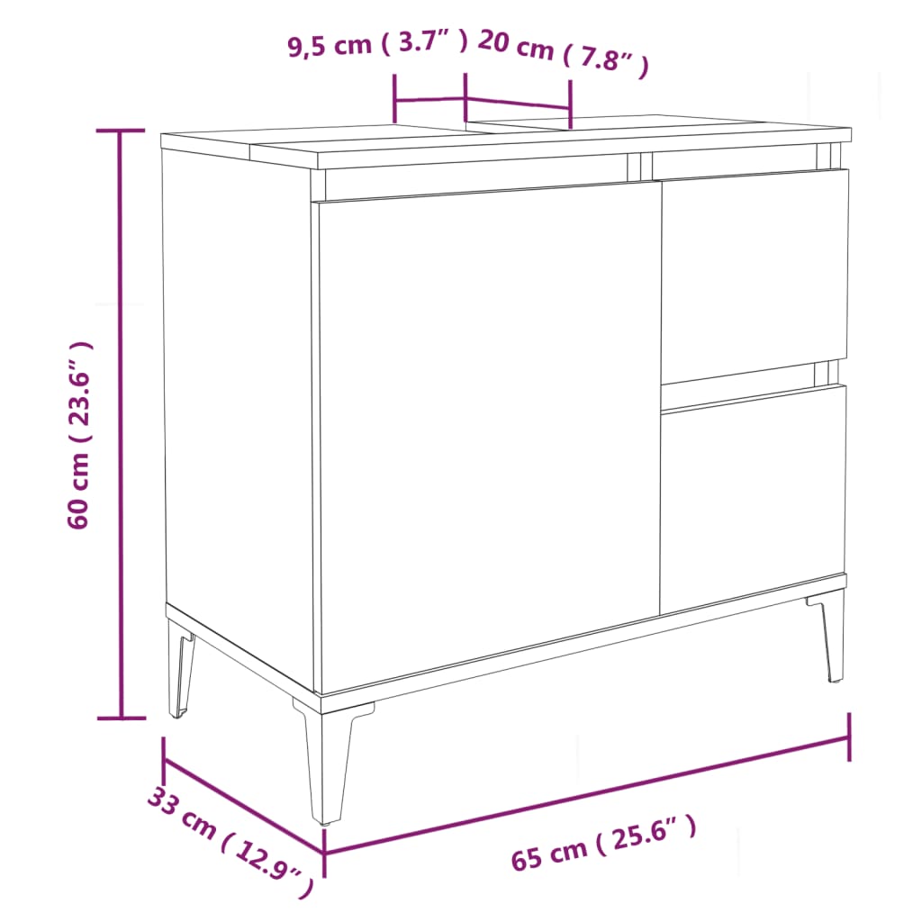 Mueble de baño 65x33x60 cm madera roble ahumado