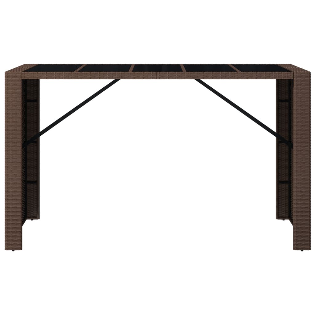 Mesa de bar com tampo de vidro 185x80x110 cm vime PE castanho