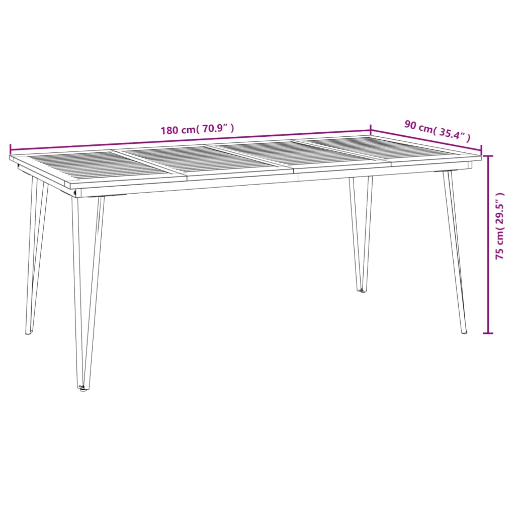 Mesa jardim c/ pernas estilo grampo 180x90x75 cm acácia maciça