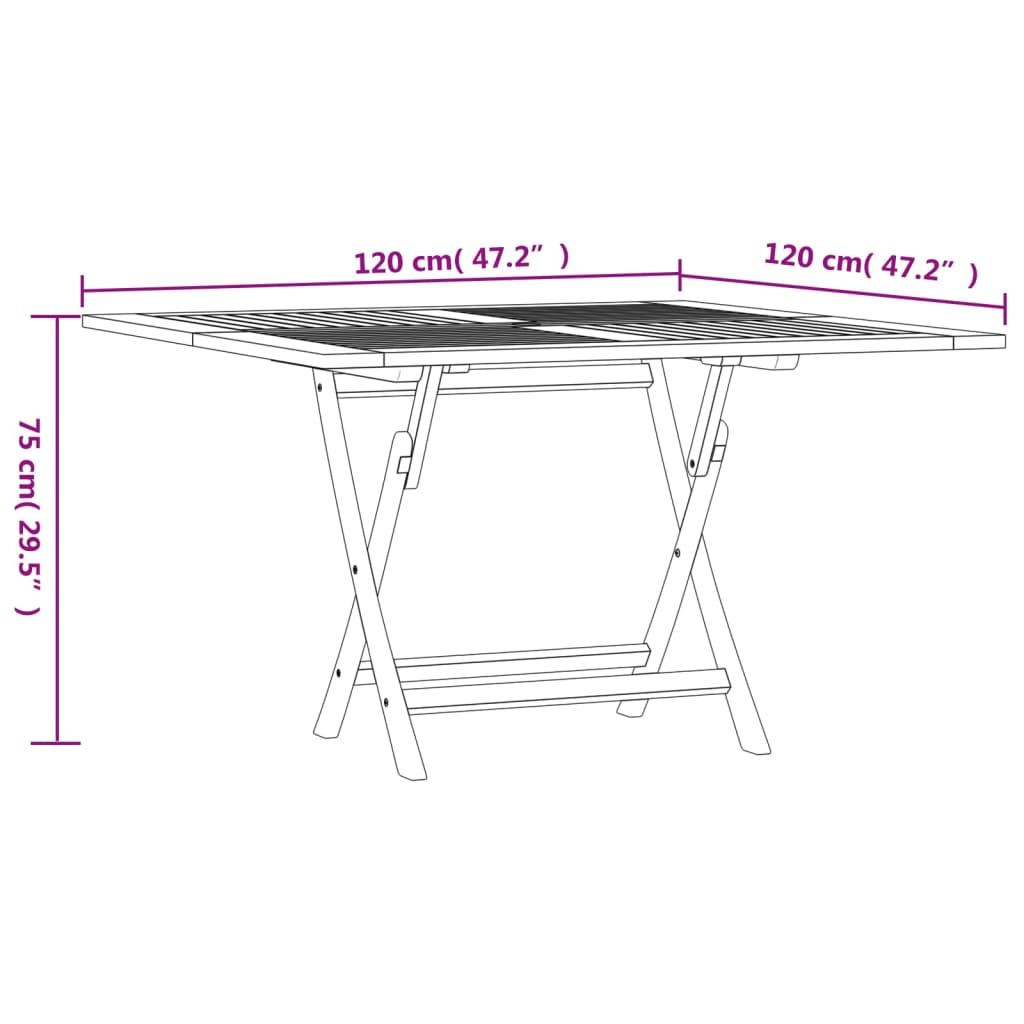 Mesa de jardim dobrável 110x110x75 cm madeira de teca maciça