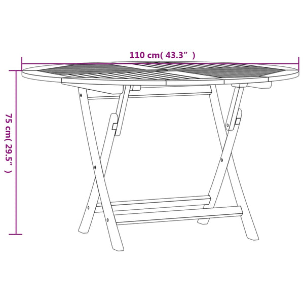 Mesa de jardim dobrável Ø 110x75 cm madeira de teca maciça