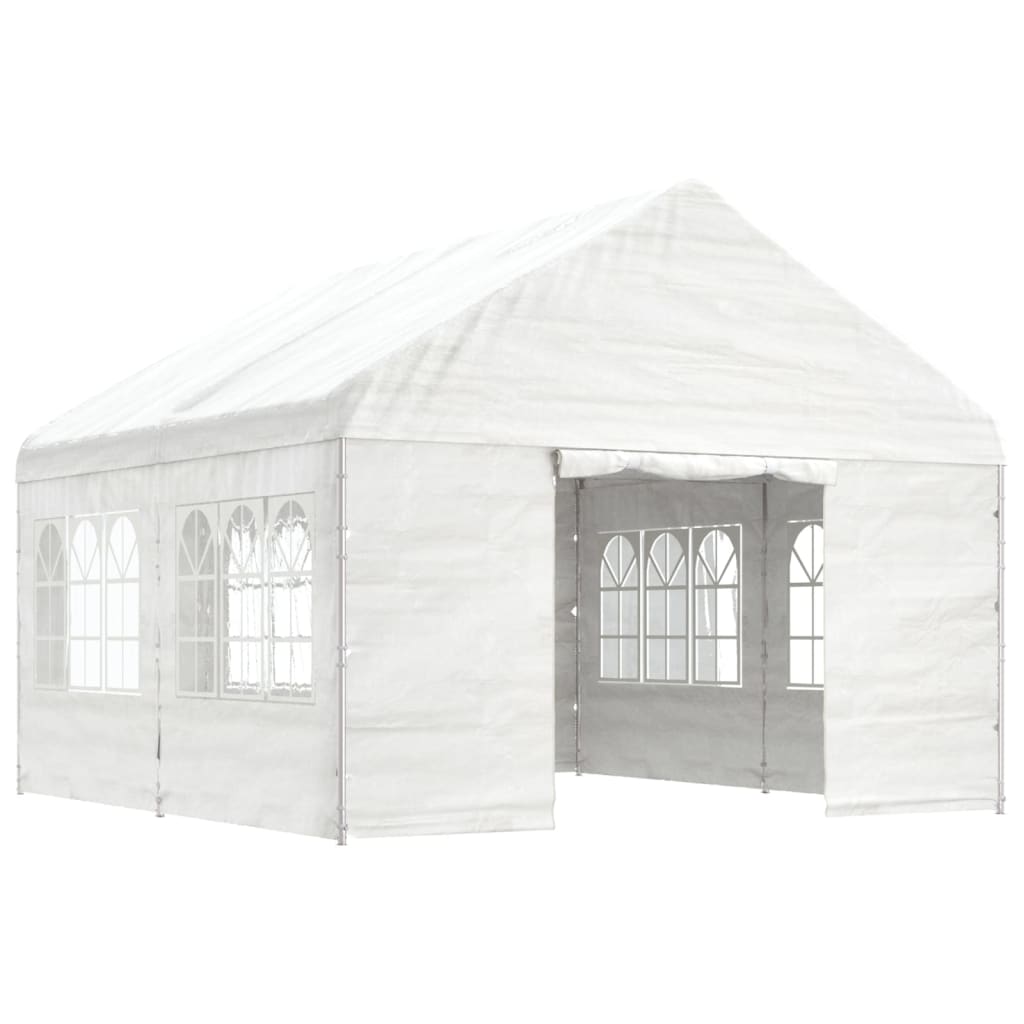 Gazebo com telhado 4,46x4,08x3,22 m polietileno branco