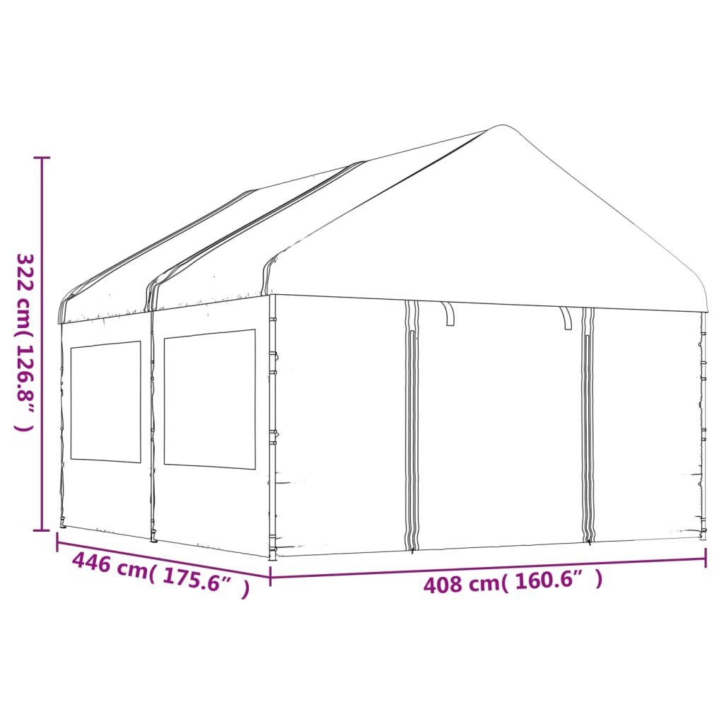 Gazebo com telhado 4,46x4,08x3,22 m polietileno branco