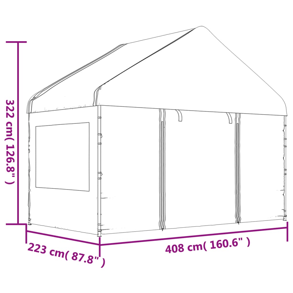 Gazebo com telhado 4,46x4,08x3,22 m polietileno branco