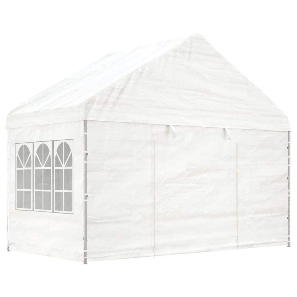 Gazebo com telhado 6,69x4,08x3,22 m polietileno branco