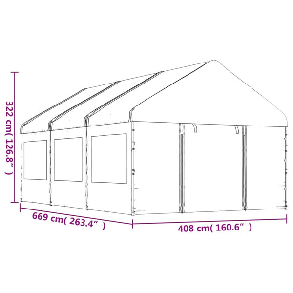 Gazebo com telhado 6,69x4,08x3,22 m polietileno branco