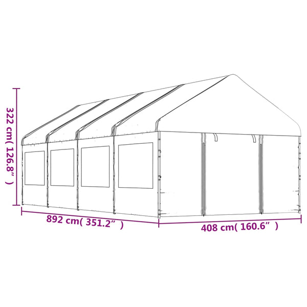 Gazebo com telhado 8,92x4,08x3,22 m polietileno branco