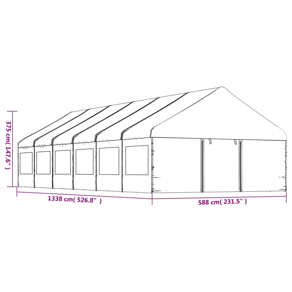 Gazebo com telhado 13,38x5,88x3,75 m polietileno branco