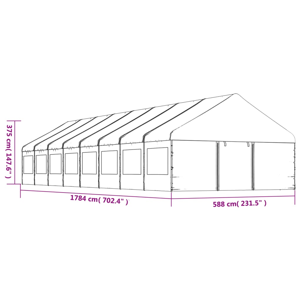 Gazebo com telhado 17,84x5,88x3,75 m polietileno branco