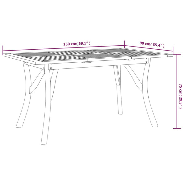 Mesa de jardim 150x90x75 cm madeira de acácia maciça