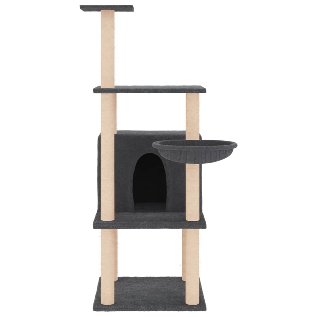 Árvore p/ gatos c/ postes arranhadores sisal 132cm cinza-escuro