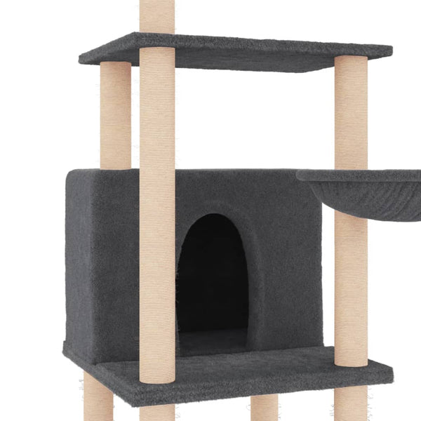 Árvore p/ gatos c/ postes arranhadores sisal 132cm cinza-escuro