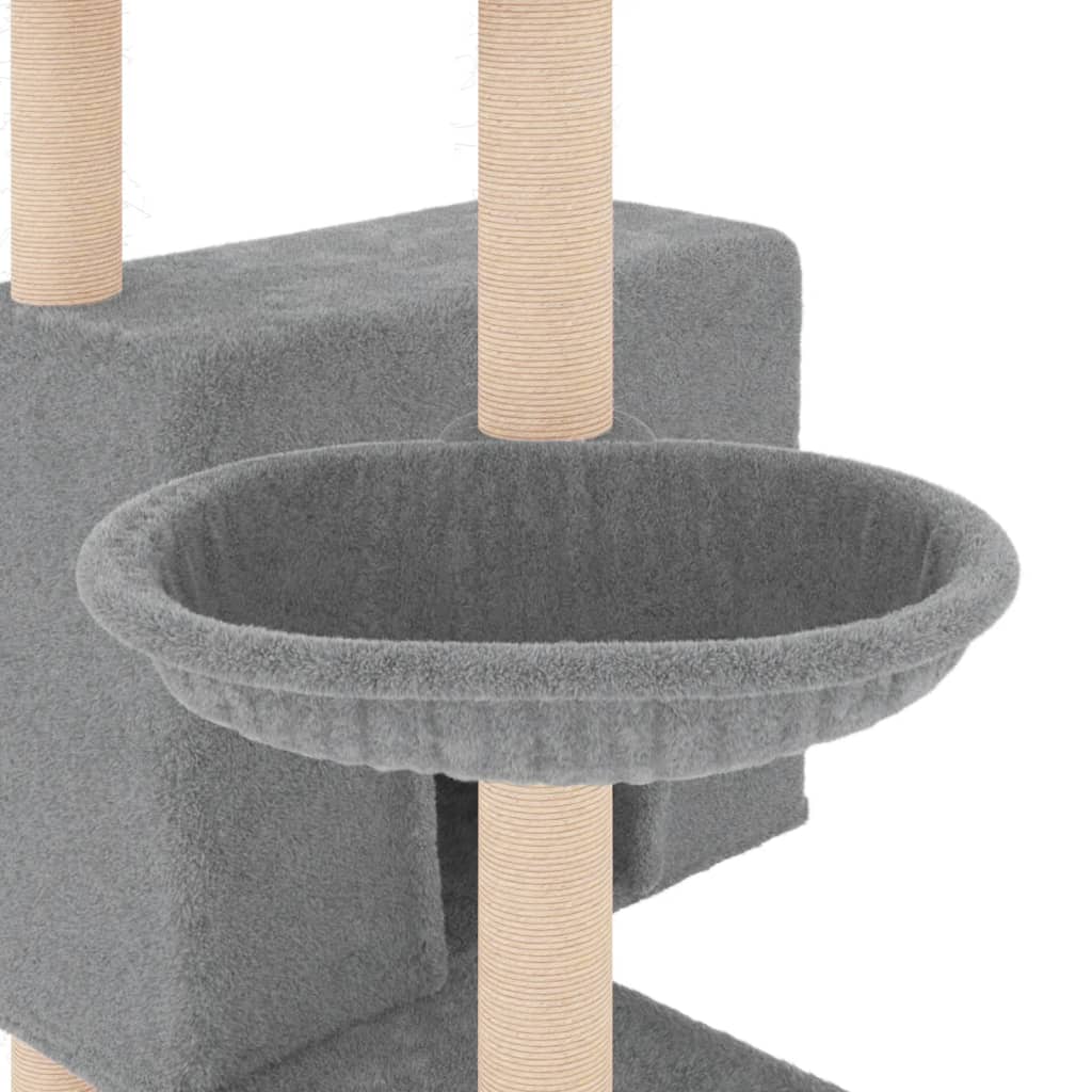 Árvore p/ gatos c/ postes arranhadores sisal 143 cm cinza-claro