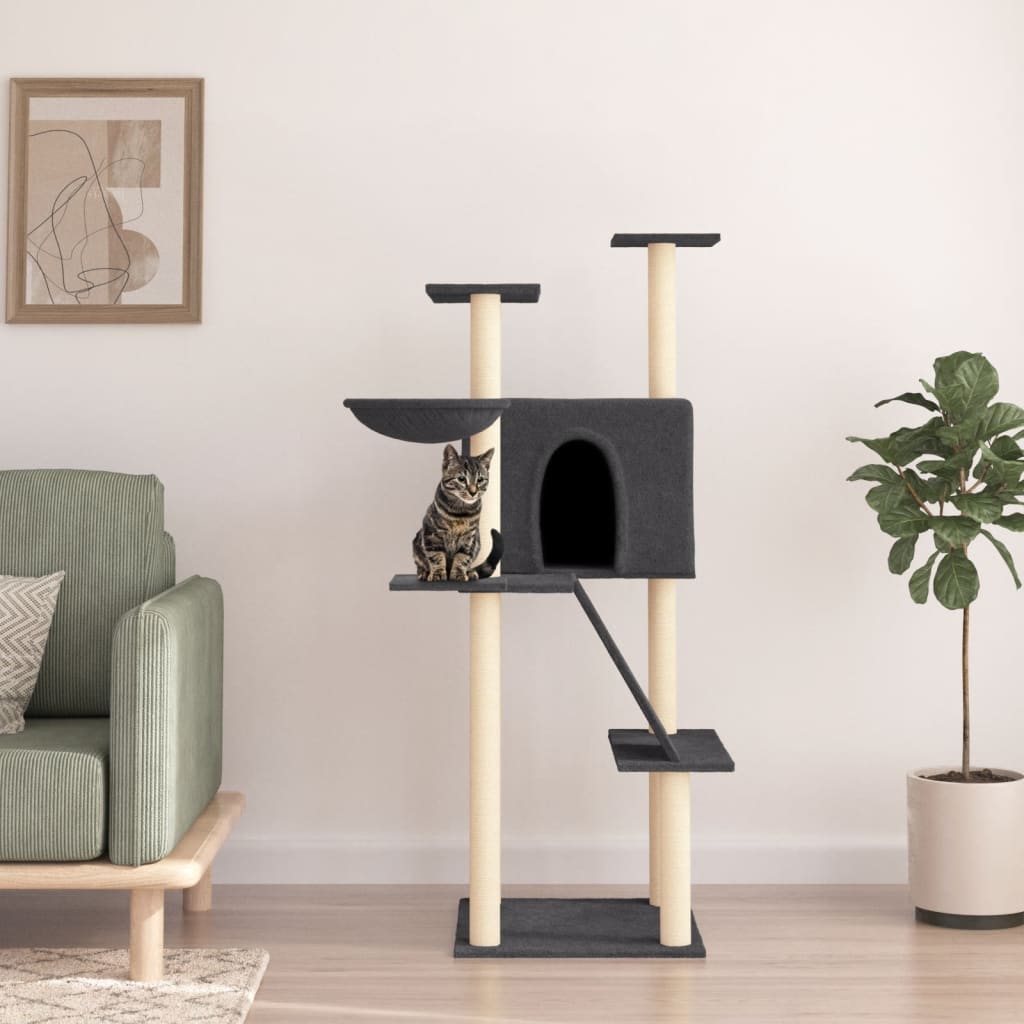 Árvore p/ gatos c/ postes arranhadores sisal 143cm cinza-escuro