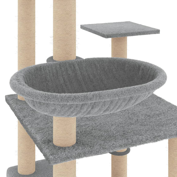 Árvore p/ gatos c/ postes arranhadores sisal 141 cm cinza-claro