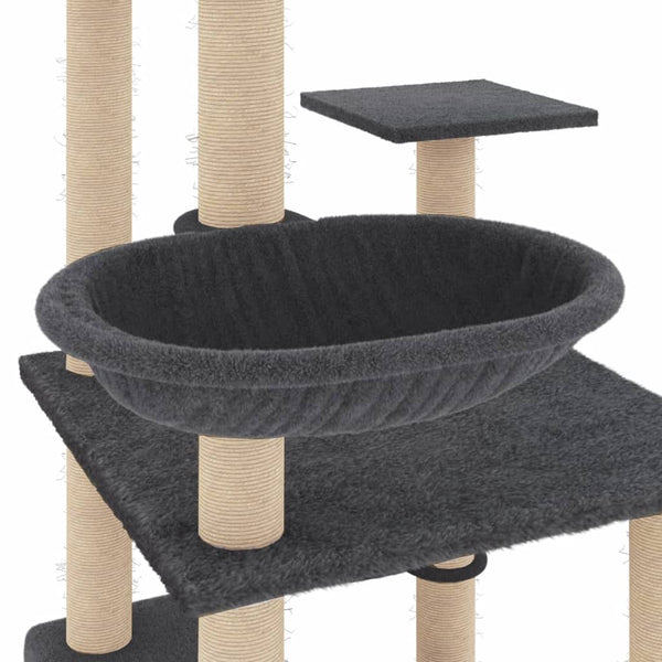 Árvore p/ gatos c/ postes arranhadores sisal 141cm cinza-escuro