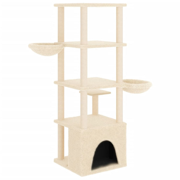 Árvore para gatos c/ postes arranhadores sisal 147 cm cor creme