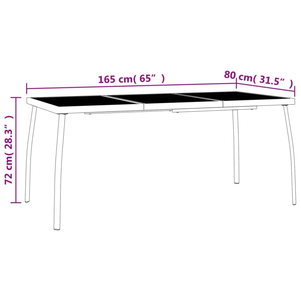 Mesa de jardim 165x80x72 cm malha de aço antracite