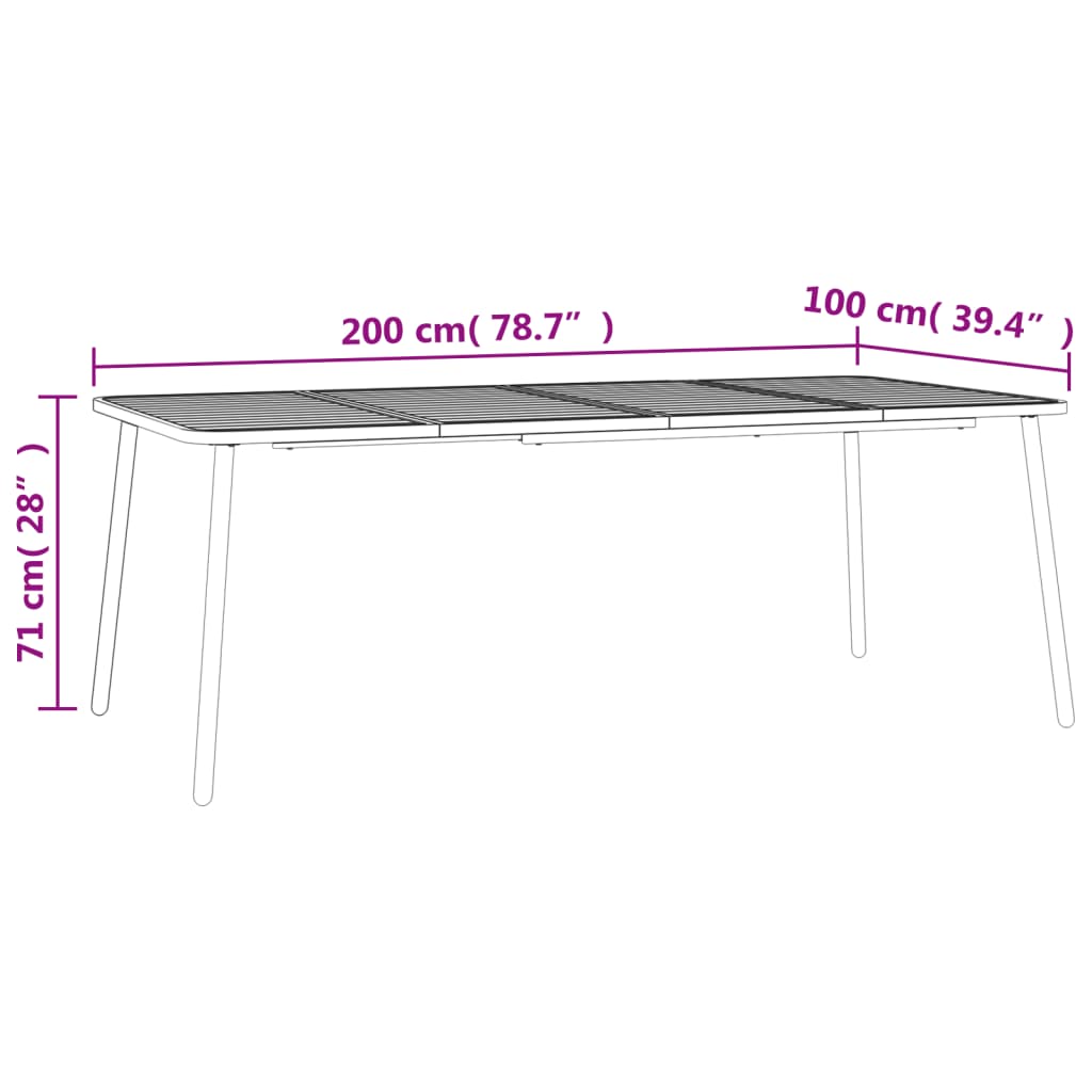 Mesa de jardim 200x100x71 cm aço antracite